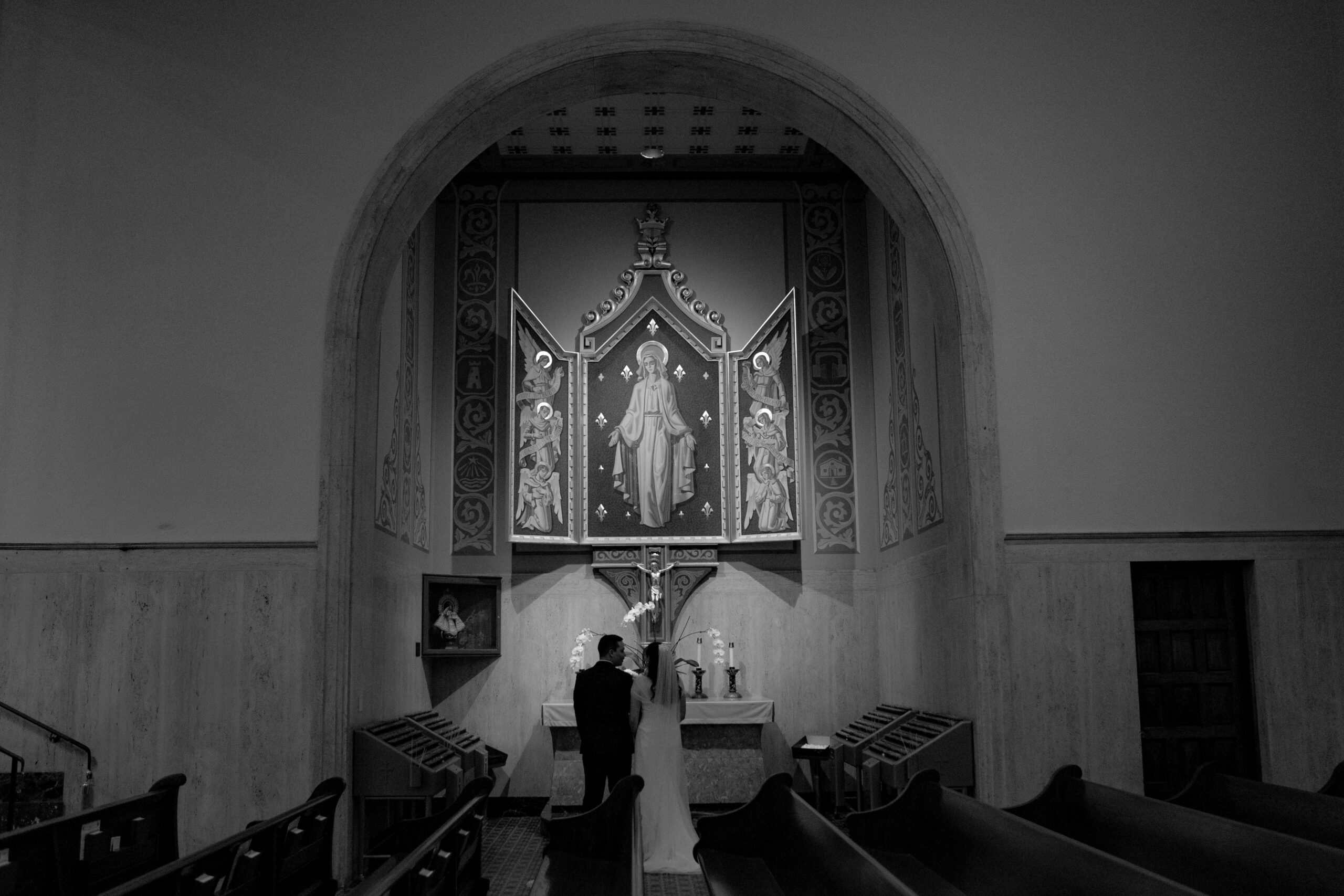 Bride and Groom Honor Mary during their Catholic Wedding Mass.